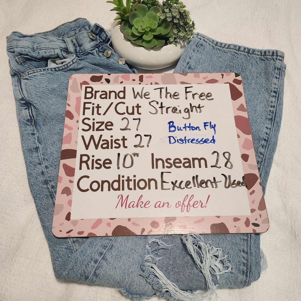 We The Free distressed jeans, sz 27.  Buttonfly, EUC.